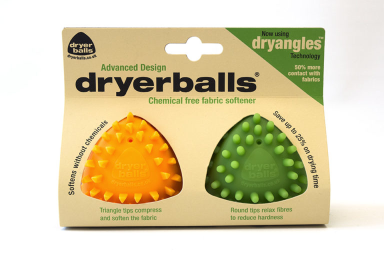dryerballs dryangles in orange and green in their packaging